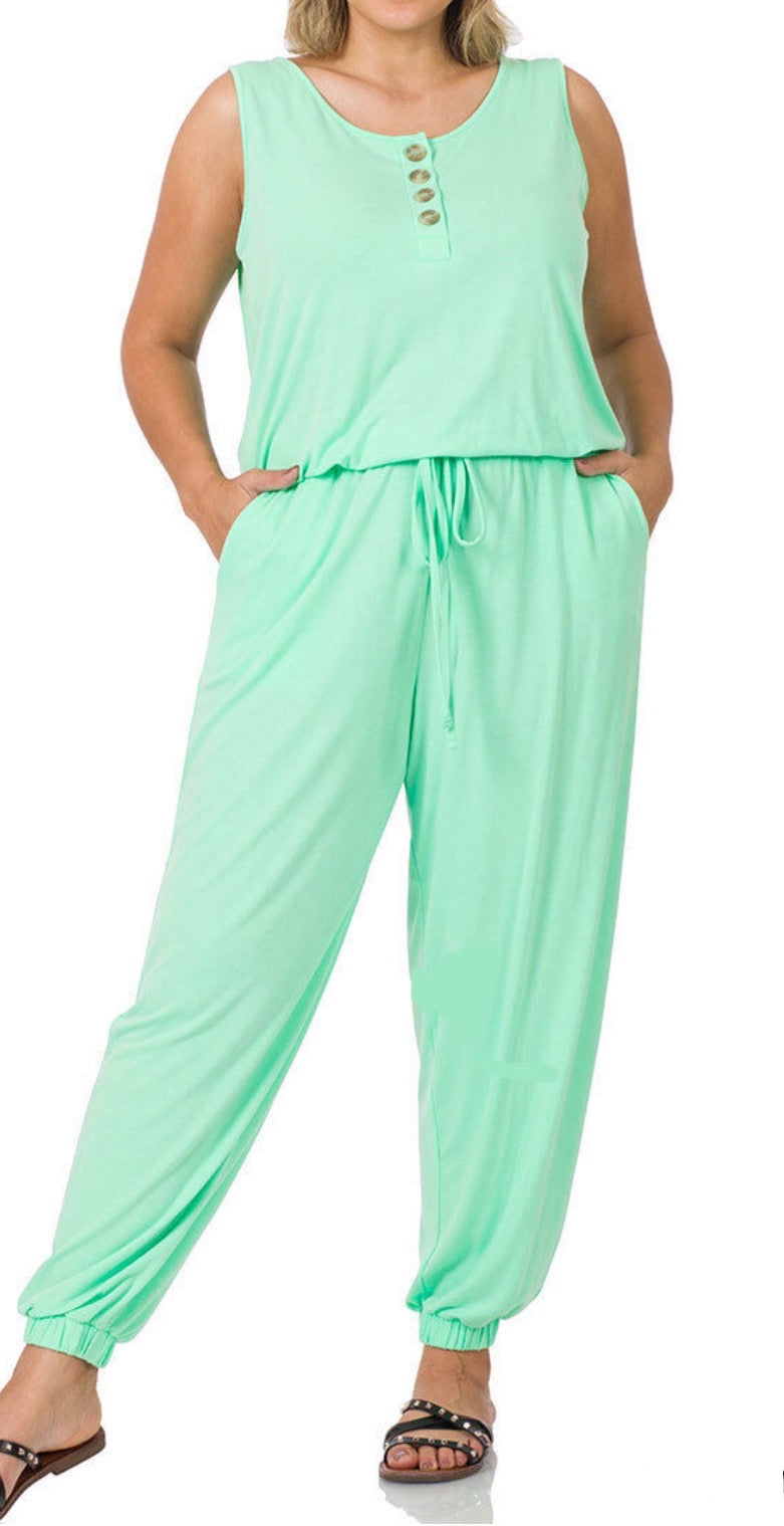 Sea Foam Sea Button Up Jumpsuit