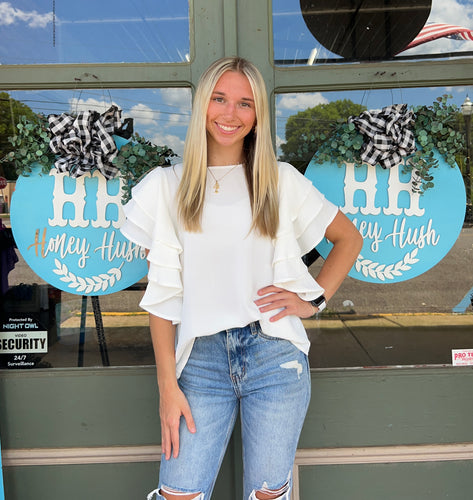 Ruffle My Way Top | White