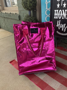 Pink metallic rolling bag