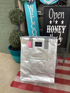 Silver metallic rolling bag