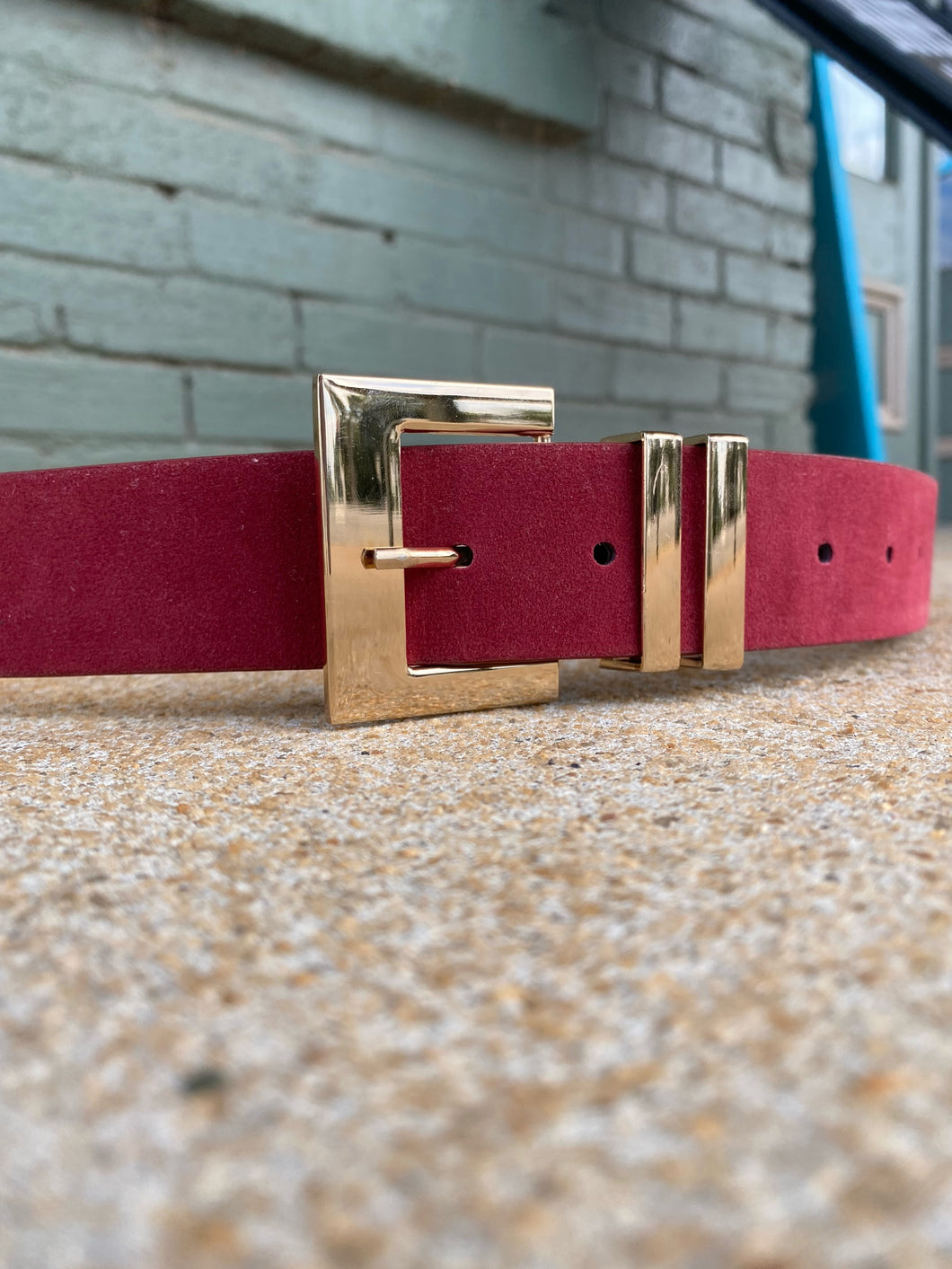 Thick Maroon Square Buckle Belt